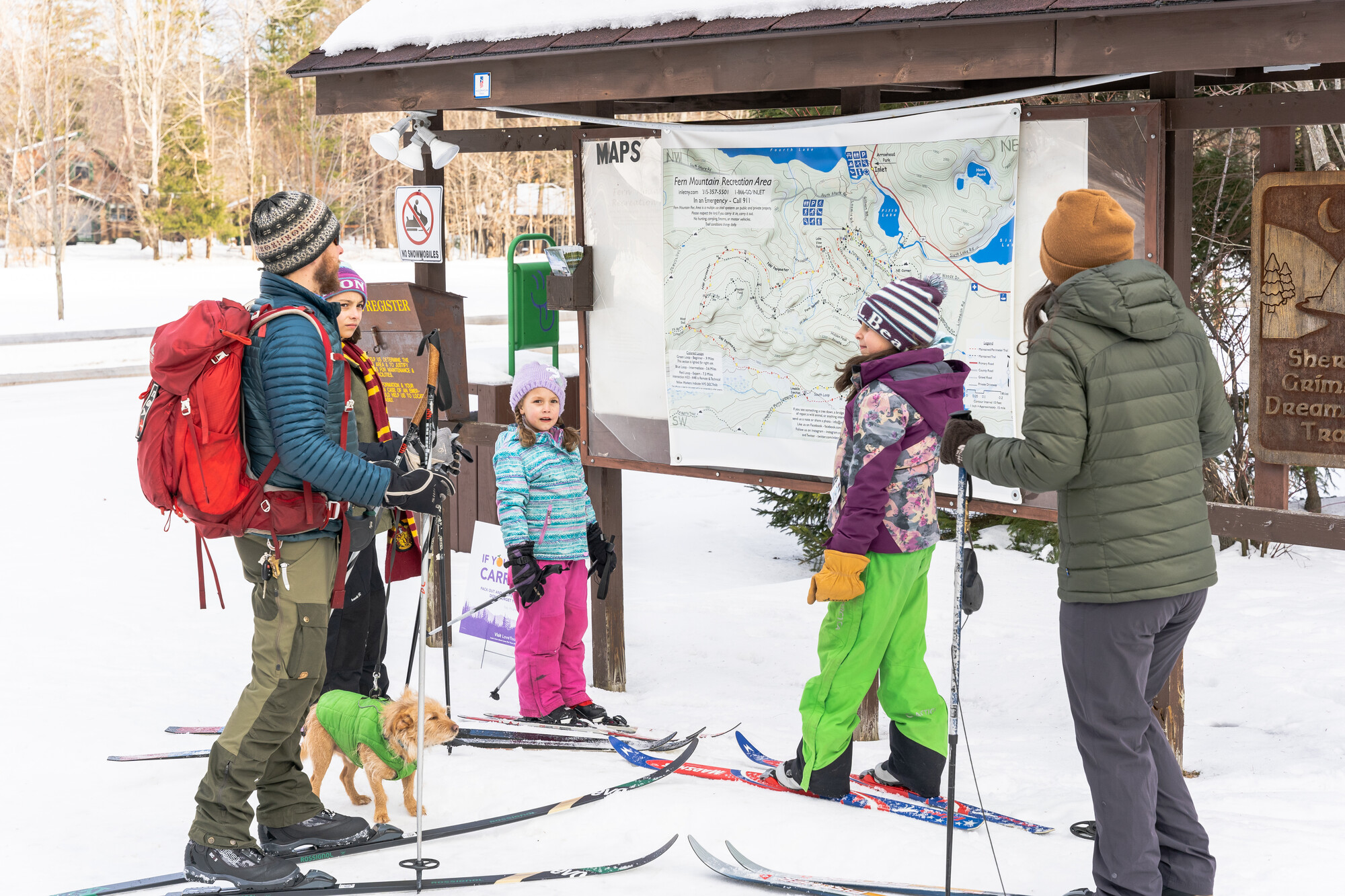 a family cross country skiing