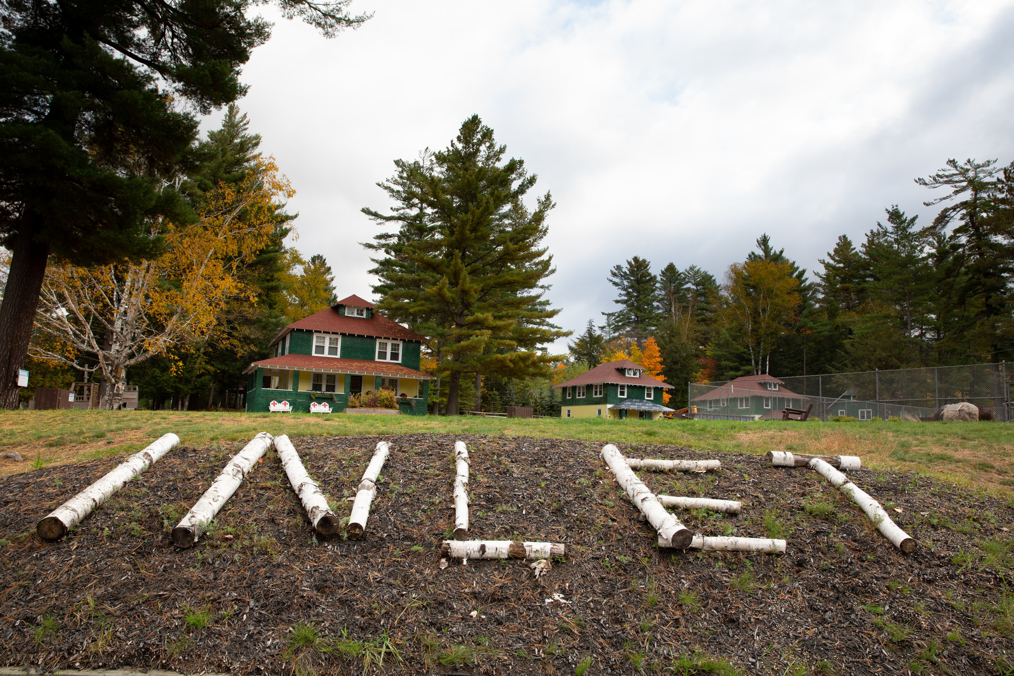 word inlet made of birch logs